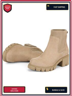 Women's Suede Chelsea Ankle Boots Chunky Heel Slip On Casual
